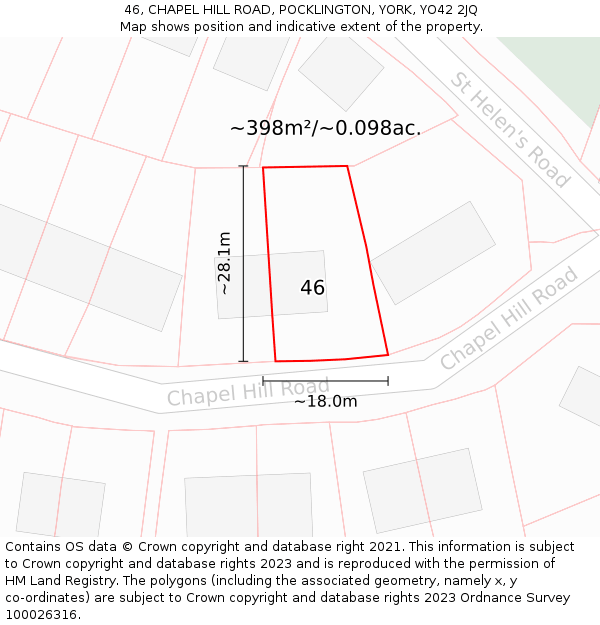 46, CHAPEL HILL ROAD, POCKLINGTON, YORK, YO42 2JQ: Plot and title map