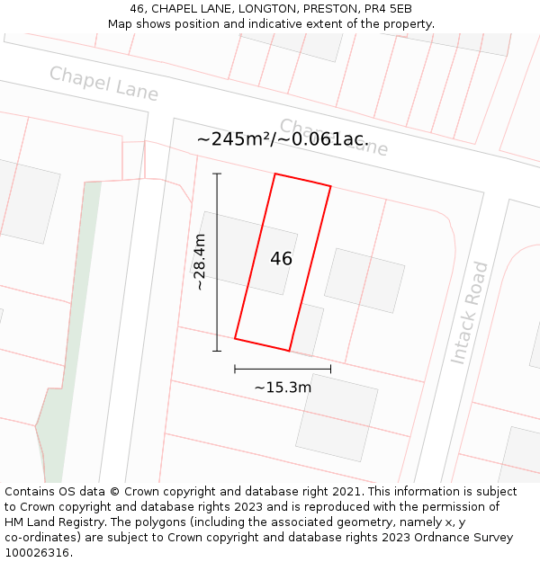 46, CHAPEL LANE, LONGTON, PRESTON, PR4 5EB: Plot and title map