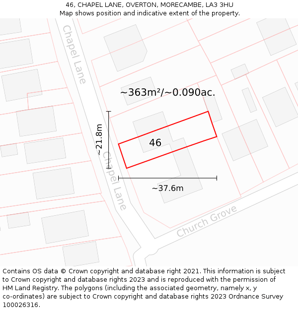 46, CHAPEL LANE, OVERTON, MORECAMBE, LA3 3HU: Plot and title map