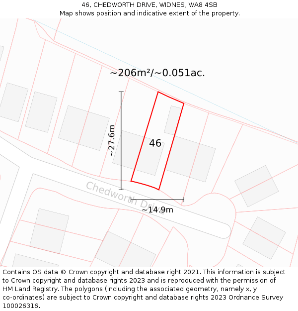 46, CHEDWORTH DRIVE, WIDNES, WA8 4SB: Plot and title map