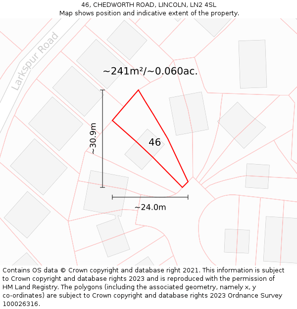 46, CHEDWORTH ROAD, LINCOLN, LN2 4SL: Plot and title map