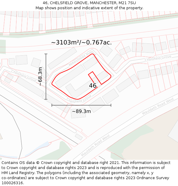 46, CHELSFIELD GROVE, MANCHESTER, M21 7SU: Plot and title map