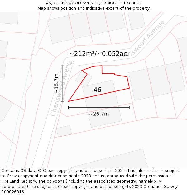 46, CHERISWOOD AVENUE, EXMOUTH, EX8 4HG: Plot and title map
