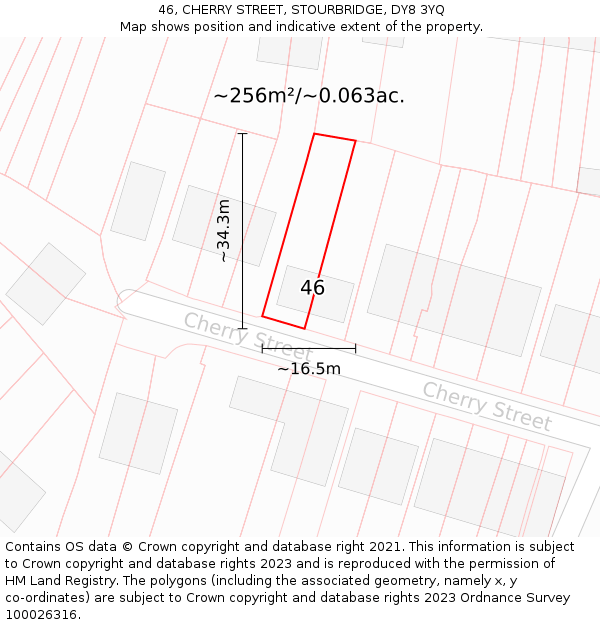 46, CHERRY STREET, STOURBRIDGE, DY8 3YQ: Plot and title map