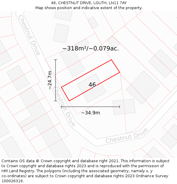 46, CHESTNUT DRIVE, LOUTH, LN11 7AY: Plot and title map