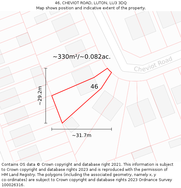 46, CHEVIOT ROAD, LUTON, LU3 3DQ: Plot and title map