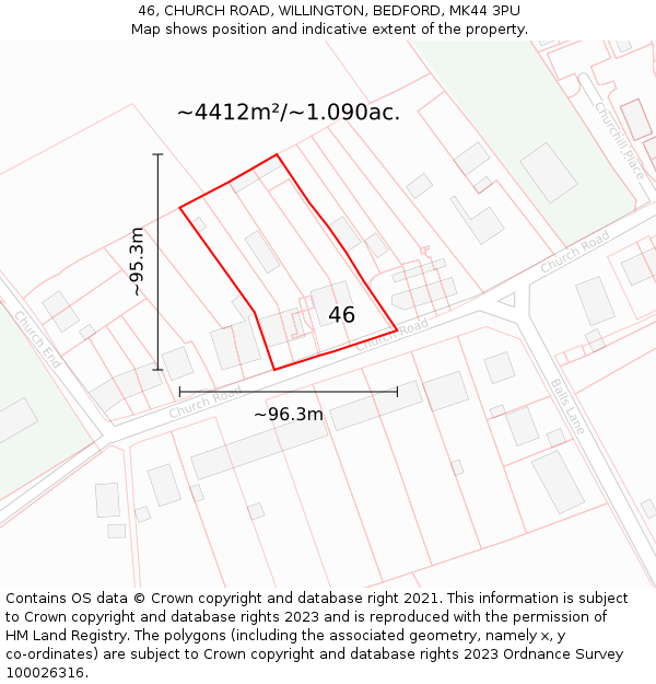 46, CHURCH ROAD, WILLINGTON, BEDFORD, MK44 3PU: Plot and title map