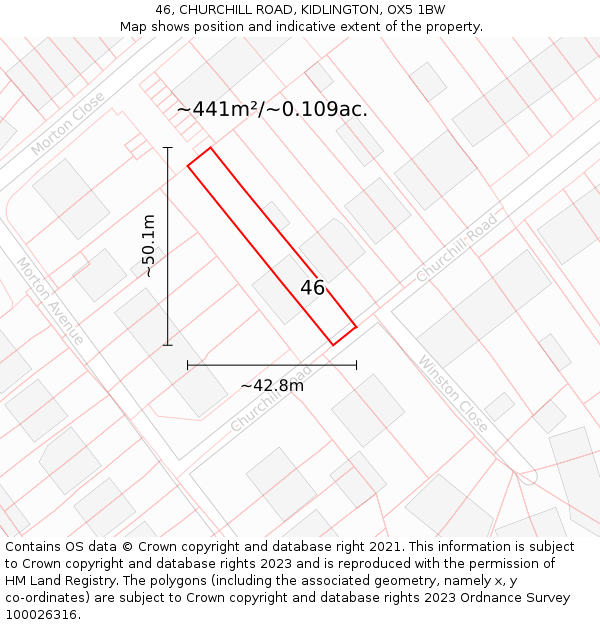 46, CHURCHILL ROAD, KIDLINGTON, OX5 1BW: Plot and title map