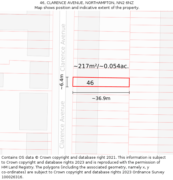 46, CLARENCE AVENUE, NORTHAMPTON, NN2 6NZ: Plot and title map