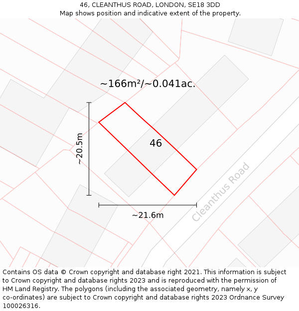 46, CLEANTHUS ROAD, LONDON, SE18 3DD: Plot and title map