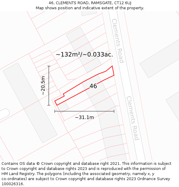 46, CLEMENTS ROAD, RAMSGATE, CT12 6UJ: Plot and title map