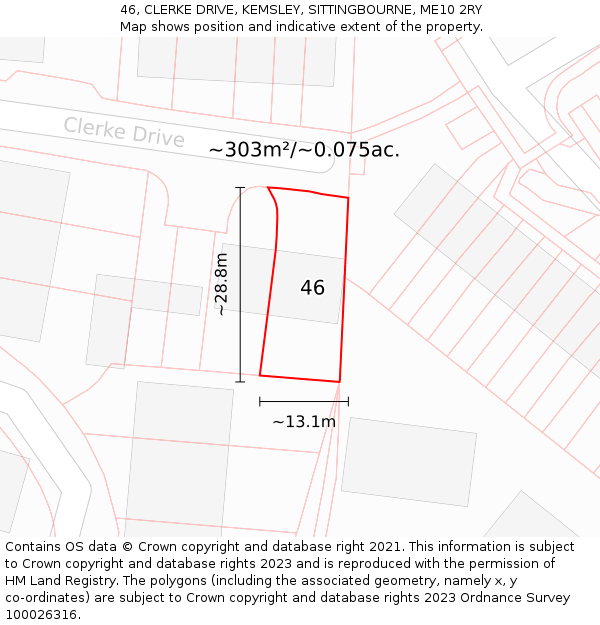 46, CLERKE DRIVE, KEMSLEY, SITTINGBOURNE, ME10 2RY: Plot and title map