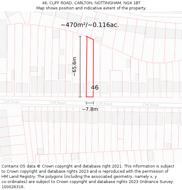 46, CLIFF ROAD, CARLTON, NOTTINGHAM, NG4 1BT: Plot and title map