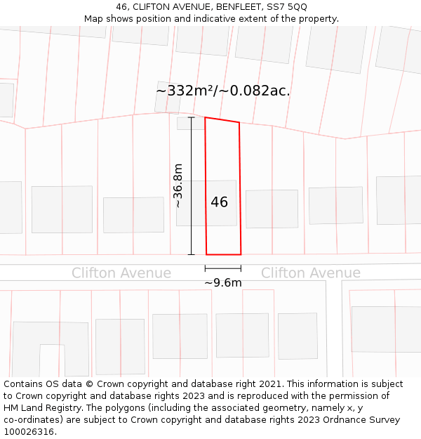 46, CLIFTON AVENUE, BENFLEET, SS7 5QQ: Plot and title map