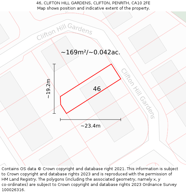 46, CLIFTON HILL GARDENS, CLIFTON, PENRITH, CA10 2FE: Plot and title map