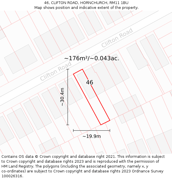 46, CLIFTON ROAD, HORNCHURCH, RM11 1BU: Plot and title map