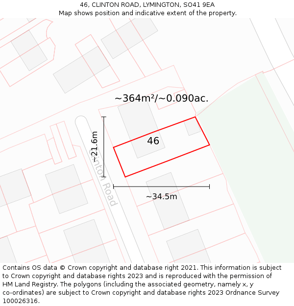 46, CLINTON ROAD, LYMINGTON, SO41 9EA: Plot and title map