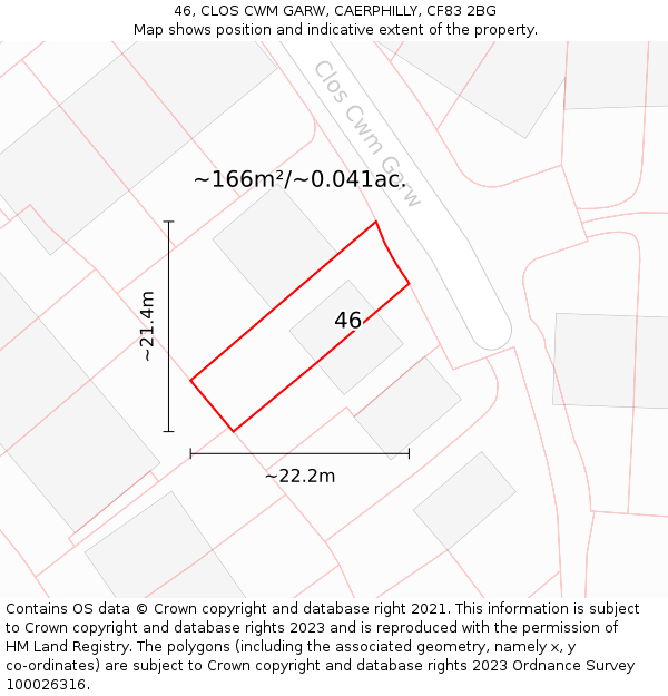 46, CLOS CWM GARW, CAERPHILLY, CF83 2BG: Plot and title map