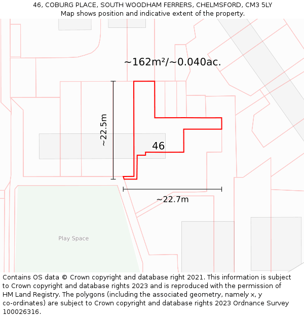 46, COBURG PLACE, SOUTH WOODHAM FERRERS, CHELMSFORD, CM3 5LY: Plot and title map