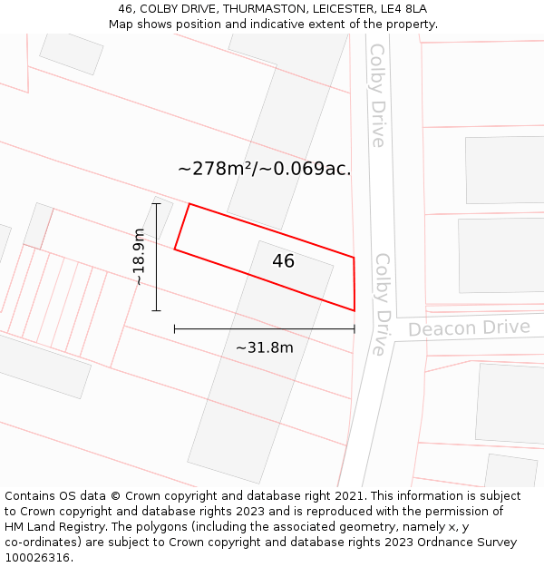 46, COLBY DRIVE, THURMASTON, LEICESTER, LE4 8LA: Plot and title map