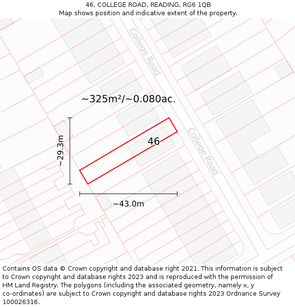 46, COLLEGE ROAD, READING, RG6 1QB: Plot and title map