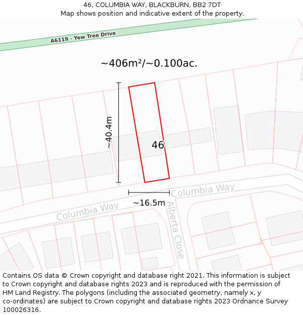 46, COLUMBIA WAY, BLACKBURN, BB2 7DT: Plot and title map