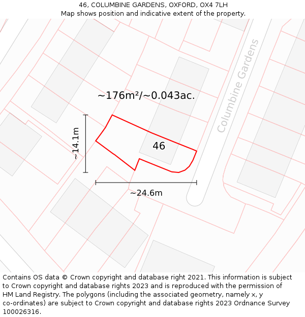 46, COLUMBINE GARDENS, OXFORD, OX4 7LH: Plot and title map