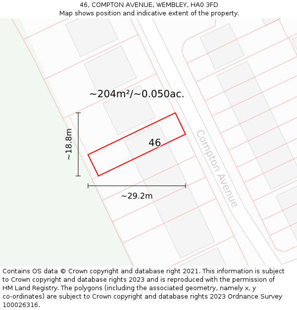 46, COMPTON AVENUE, WEMBLEY, HA0 3FD: Plot and title map