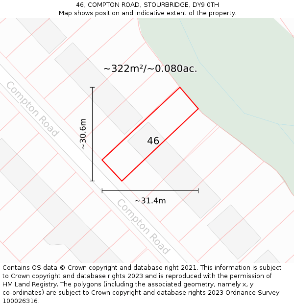 46, COMPTON ROAD, STOURBRIDGE, DY9 0TH: Plot and title map