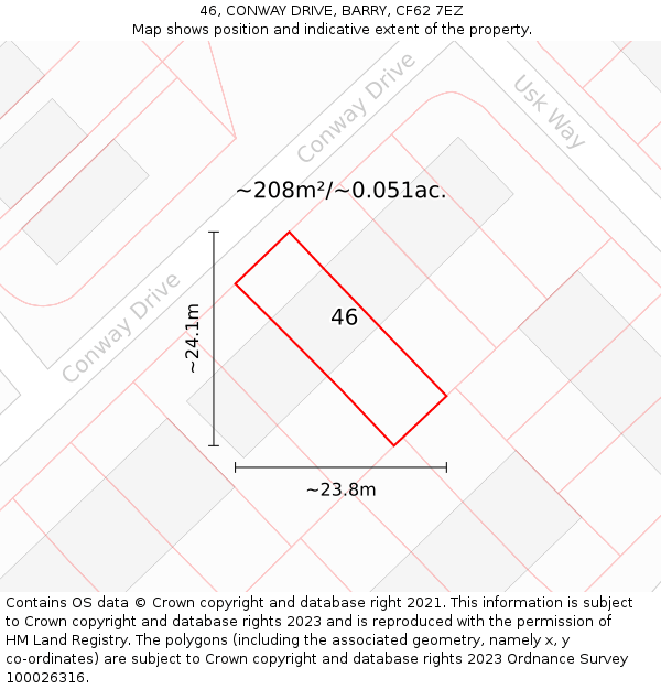 46, CONWAY DRIVE, BARRY, CF62 7EZ: Plot and title map