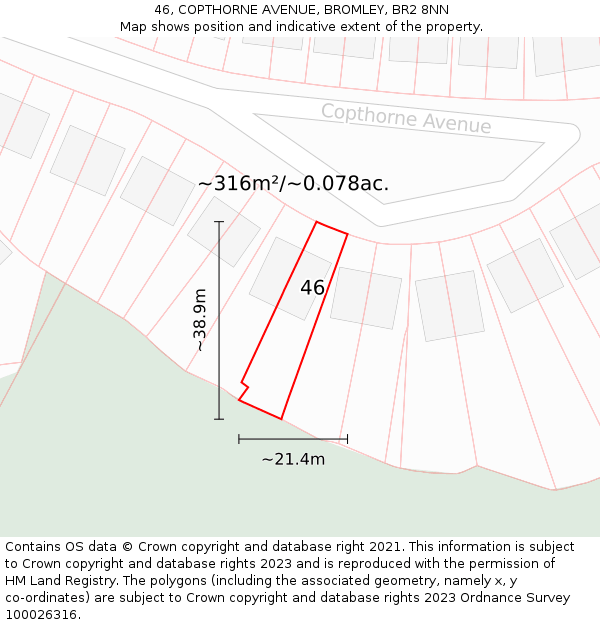 46, COPTHORNE AVENUE, BROMLEY, BR2 8NN: Plot and title map