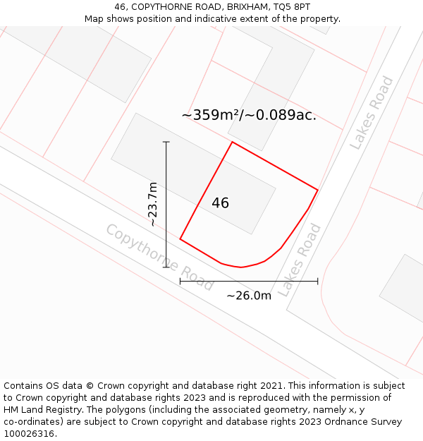 46, COPYTHORNE ROAD, BRIXHAM, TQ5 8PT: Plot and title map