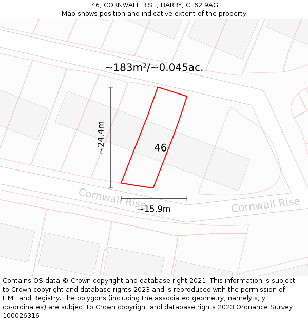 46, CORNWALL RISE, BARRY, CF62 9AG: Plot and title map