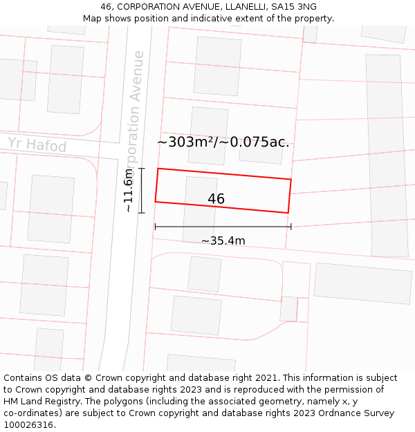 46, CORPORATION AVENUE, LLANELLI, SA15 3NG: Plot and title map