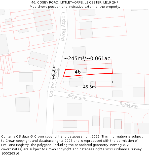 46, COSBY ROAD, LITTLETHORPE, LEICESTER, LE19 2HF: Plot and title map