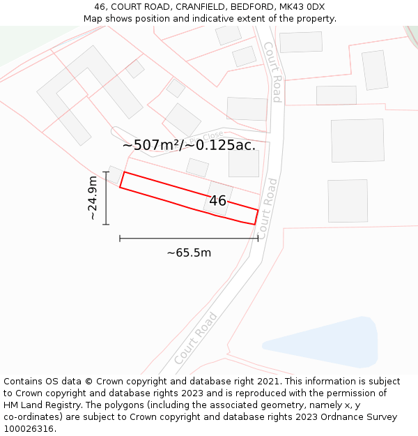 46, COURT ROAD, CRANFIELD, BEDFORD, MK43 0DX: Plot and title map