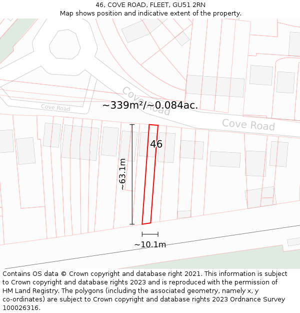 46, COVE ROAD, FLEET, GU51 2RN: Plot and title map