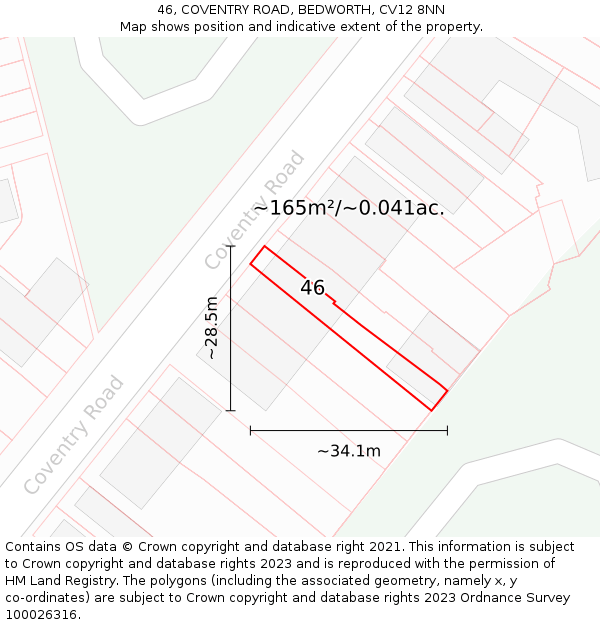 46, COVENTRY ROAD, BEDWORTH, CV12 8NN: Plot and title map