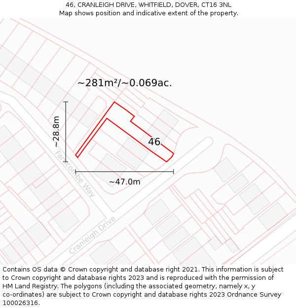 46, CRANLEIGH DRIVE, WHITFIELD, DOVER, CT16 3NL: Plot and title map