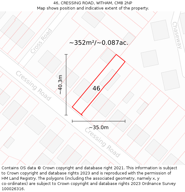 46, CRESSING ROAD, WITHAM, CM8 2NP: Plot and title map