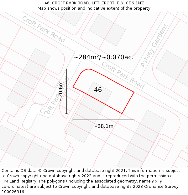 46, CROFT PARK ROAD, LITTLEPORT, ELY, CB6 1NZ: Plot and title map