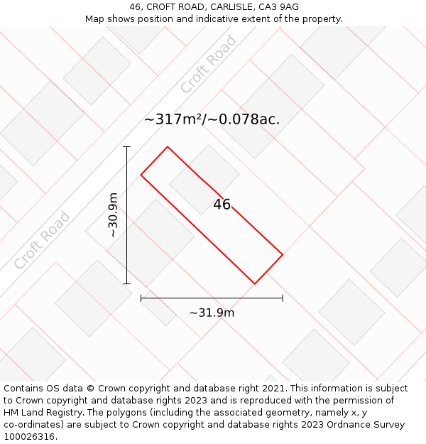 46, CROFT ROAD, CARLISLE, CA3 9AG: Plot and title map