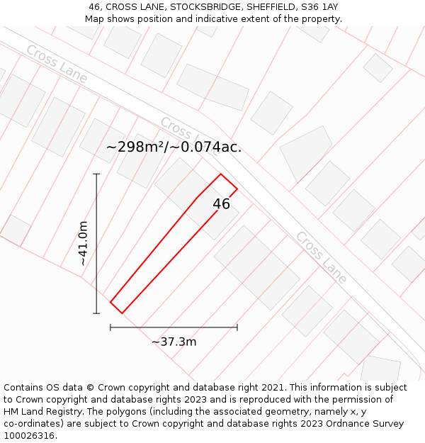 46, CROSS LANE, STOCKSBRIDGE, SHEFFIELD, S36 1AY: Plot and title map