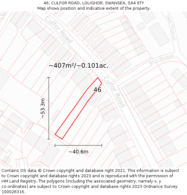 46, CULFOR ROAD, LOUGHOR, SWANSEA, SA4 6TY: Plot and title map