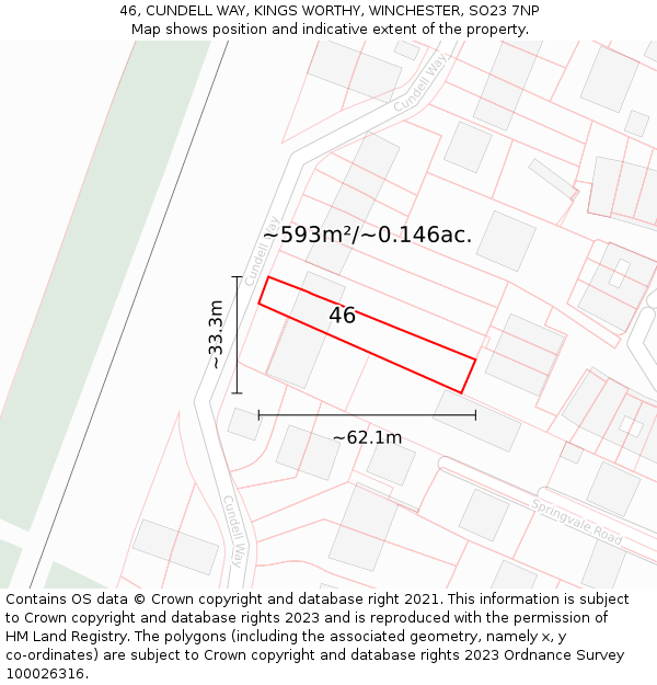 46, CUNDELL WAY, KINGS WORTHY, WINCHESTER, SO23 7NP: Plot and title map