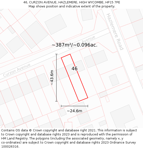 46, CURZON AVENUE, HAZLEMERE, HIGH WYCOMBE, HP15 7PE: Plot and title map