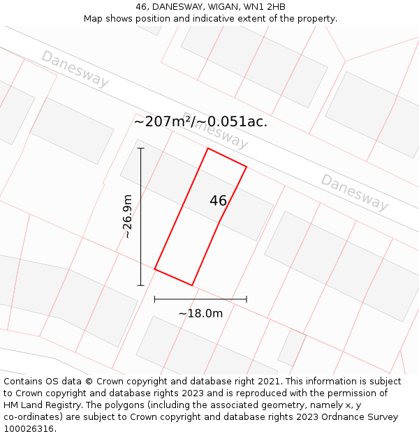 46, DANESWAY, WIGAN, WN1 2HB: Plot and title map