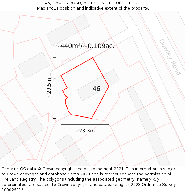 46, DAWLEY ROAD, ARLESTON, TELFORD, TF1 2JE: Plot and title map