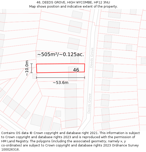 46, DEEDS GROVE, HIGH WYCOMBE, HP12 3NU: Plot and title map