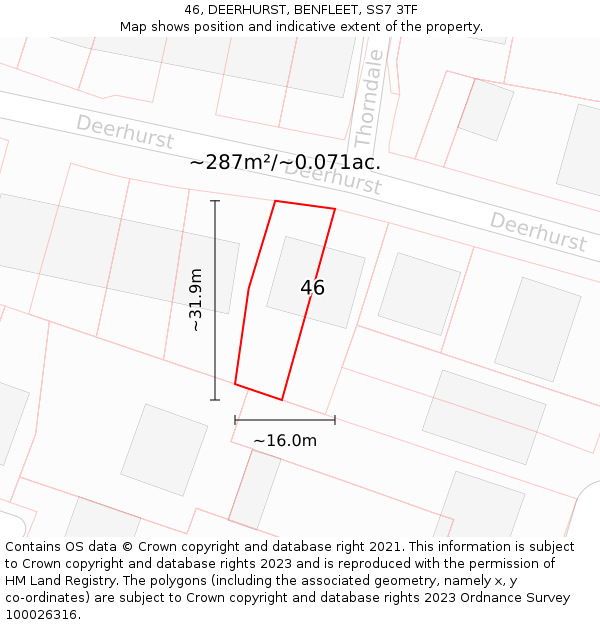 46, DEERHURST, BENFLEET, SS7 3TF: Plot and title map